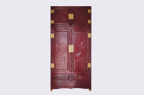 铜川高端中式家居装修深红色纯实木衣柜